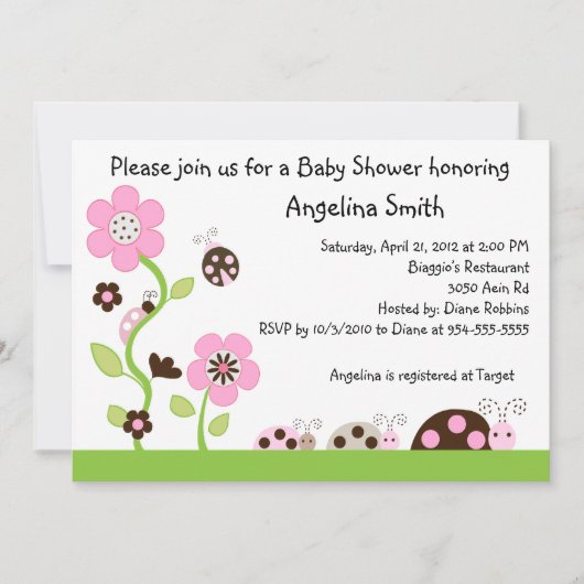 Invitation Baby shower de fille Mocha Ladybug (Devant)