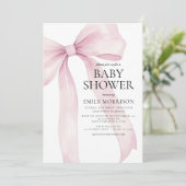 Invitation Baby shower de fille moderne Bow rose pâle (Debout devant)