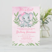 Invitation Baby shower de fille moderne Pink Elephant Safari (Debout devant)
