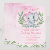 Invitation Baby shower de fille moderne Pink Elephant Safari (Devant / Derrière)