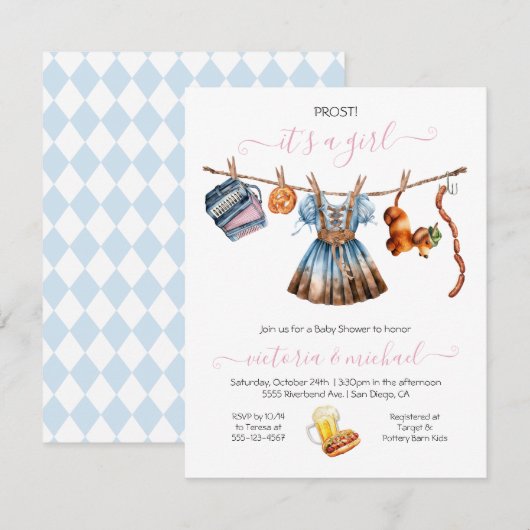 Invitation Baby shower de fille Oktoberfest (Devant / Derrière)