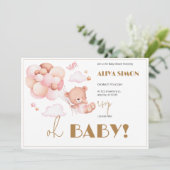 Invitation Baby shower de fille or et rose (Debout devant)