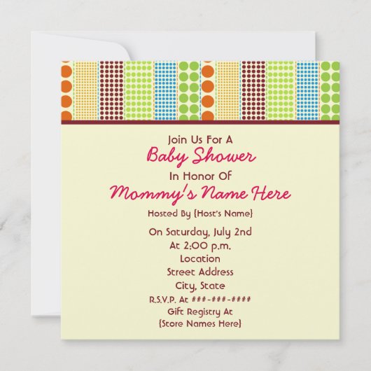 Invitation Baby shower de fille : Ours bourré par points de (Devant)