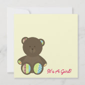 Invitation Baby shower de fille : Ours bourré par points de (Dos)