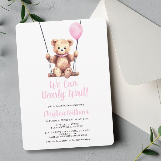 Invitation Baby shower de fille ours de ballons roses