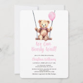 Invitation Baby shower de fille ours de ballons roses (Devant)