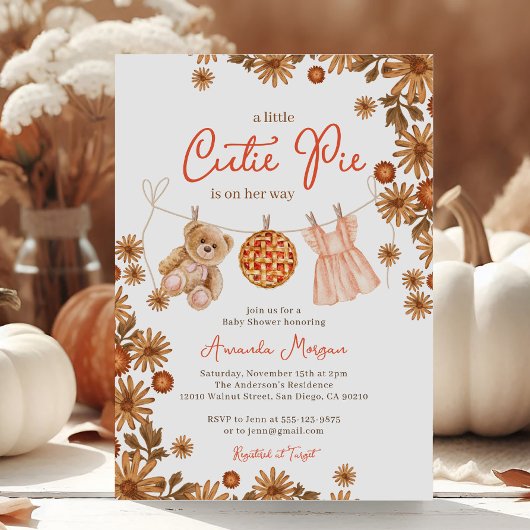 Invitation Baby shower de fille ours en peluche de la petite