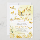 Invitation Baby shower de fille papillon floral jaune moderne (Devant)