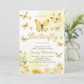 Invitation Baby shower de fille papillon floral jaune moderne (Debout devant)