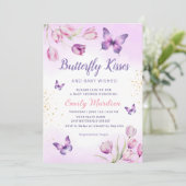 Invitation Baby shower de fille papillon floral violet modern (Debout devant)