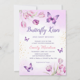 Invitation Baby shower de fille papillon floral violet modern