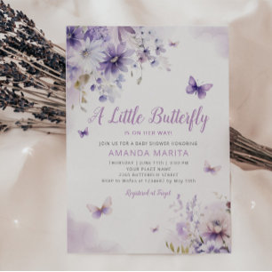 Invitation Baby shower de fille papillon floral violet modern