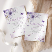 Invitation Baby shower de fille papillon floral violet modern