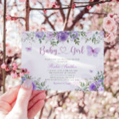 Invitation Baby shower de fille papillon floral violet modern