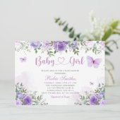 Invitation Baby shower de fille papillon floral violet modern (Debout devant)