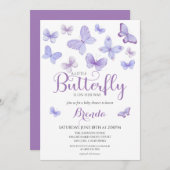 Invitation Baby shower de fille papillon Lavender Little (Devant / Derrière)