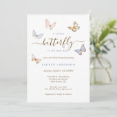 Invitation Baby shower de fille papillon rose (Debout devant)