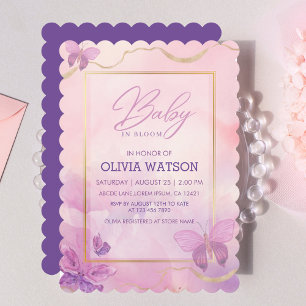 Invitation Baby shower de fille papillon rose violet