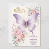 Invitation Baby shower de fille papillon rose violet (Devant)