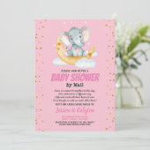 Invitation baby shower de fille par courrier, lune d'éléphant (Debout devant)