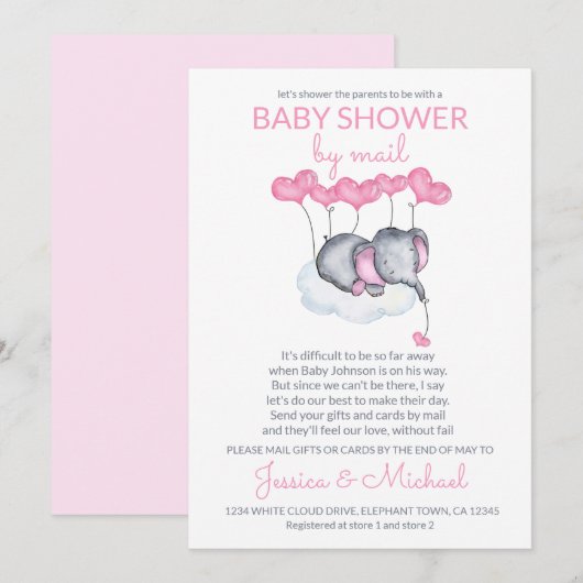 Invitation Baby shower de fille par Mail Pink Elephant sur Cl (Devant / Derrière)