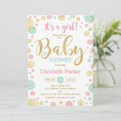 Invitation Baby shower de fille - Pots verts de menthe d'or r (Debout devant)