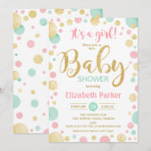 Invitation Baby shower de fille - Pots verts de menthe d'or r (Devant / Derrière)