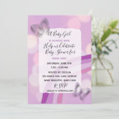 Invitation Baby shower de fille pourpre arc-en-ciel et papill (Debout devant)