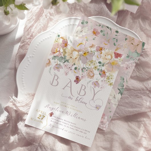 Invitation Baby shower de fille pourpre Fleur sauvage à fleur