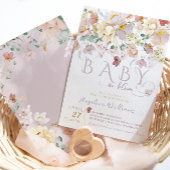 Invitation Baby shower de fille pourpre Fleur sauvage à fleur