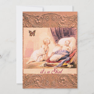 Invitation Baby shower DE FILLE ROSE AVEC Champagne BOUTEILLE