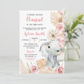 Invitation Baby shower de fille rose Boho Elephant (Debout devant)
