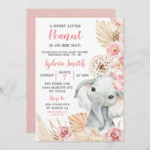 Invitation Baby shower de fille rose Boho Elephant (Devant / Derrière)