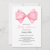 Invitation Baby shower de fille rose Bow moderne (Devant)