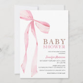 Invitation Baby shower de fille rose Bow moderne (Devant)