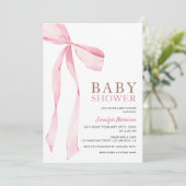 Invitation Baby shower de fille rose Bow moderne (Debout devant)
