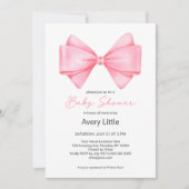 Invitation Baby shower de fille rose Bow moderne (Devant)
