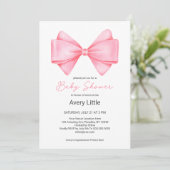 Invitation Baby shower de fille rose Bow moderne (Debout devant)