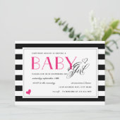Invitation Baby shower de fille rose chaud noir et blanc (Debout devant)