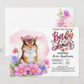 Invitation Baby shower de fille rose de la forêt d'écureuils  (Devant / Derrière)