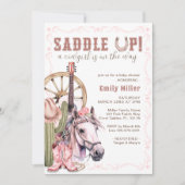 Invitation Baby shower de fille rose de l'Ouest Saddup Card (Devant)