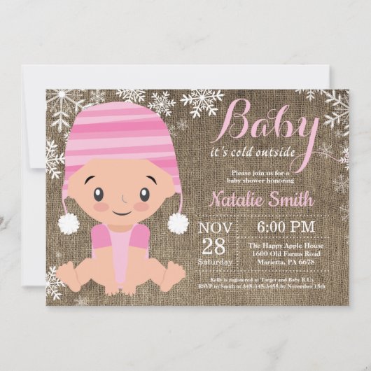 Invitation Baby shower de fille rose d'hiver Burla (Devant)