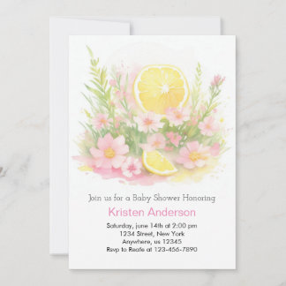 Invitation Baby shower de fille rose du jardin de citron ench