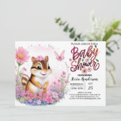 Invitation Baby shower de fille rose écureuil (Debout devant)