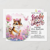 Invitation Baby shower de fille rose écureuil (Devant / Derrière)