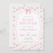 Invitation Baby shower de fille rose et florale (Devant)