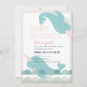 Invitation Baby shower de fille rose marine des vagues Narwha (Devant)