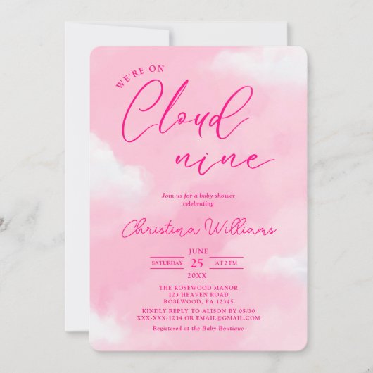 Invitation Baby shower de fille rose moderne (Devant)
