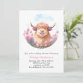 Invitation Baby shower de fille rose modifiable de la vache H (Debout devant)