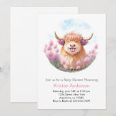 Invitation Baby shower de fille rose modifiable de la vache H (Devant / Derrière)